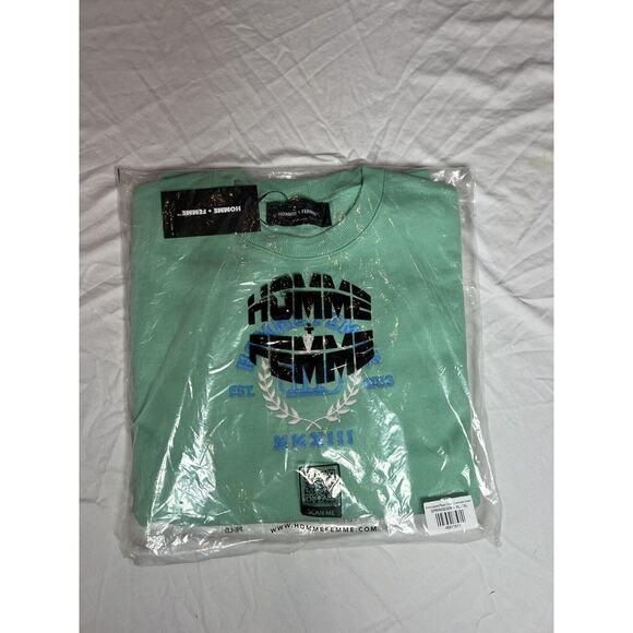 HOMME + FEMME NWT EMBROIDERED ROYAL CREST CREWNECK GREEN MSRP $198 Large *NEW* - Picture 5 of 8